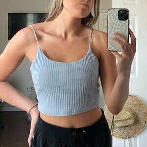 Light Blue Cropped Ribbed Cami